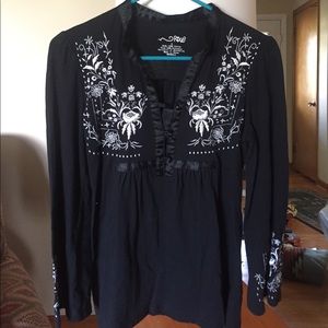 Black embroidered long sleeved blouse